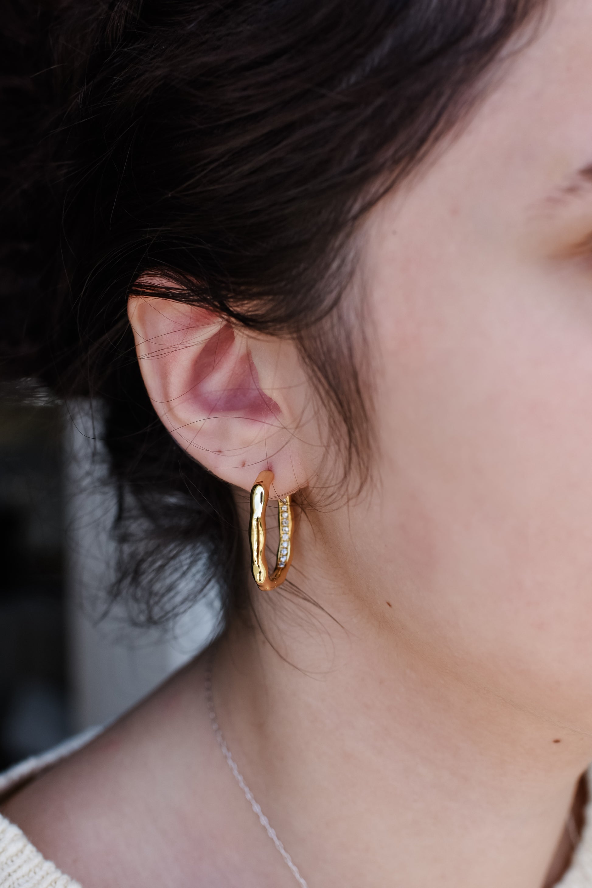 Wavy Horizon CZ Huggie Earring