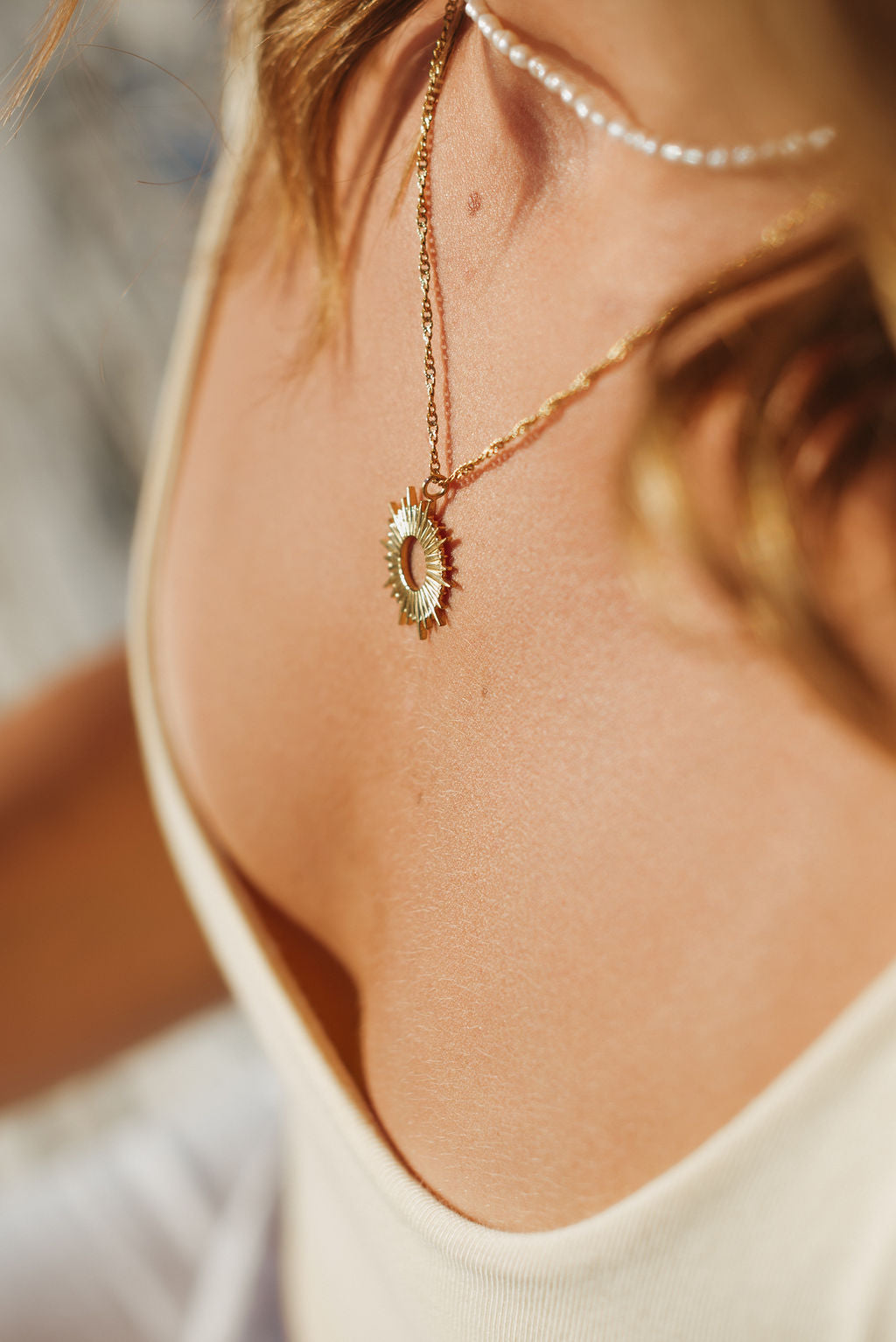Gold Sol Burst Pendant Necklace